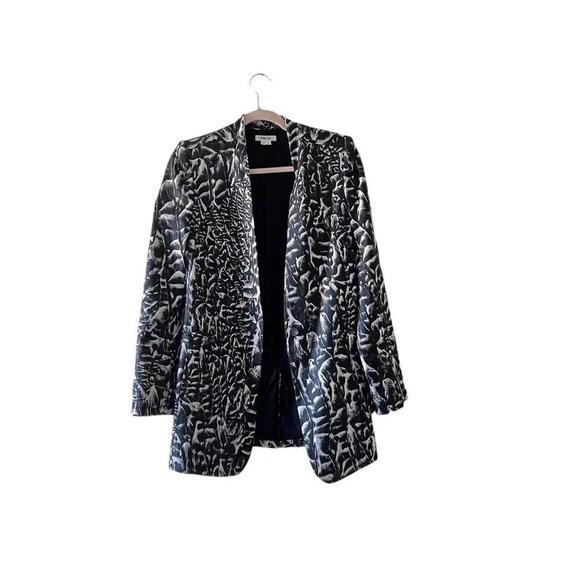 Helmut Lang Women's Strata Linen Blend Black White Animal Print‎ Blazer Coat 0